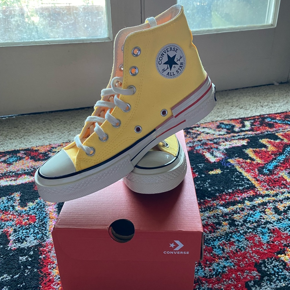 Yellow Color Block Stripe Converse All Stars Chuck Taylor Hi Tops NWT